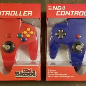 2 N64 Controllers - Red & Blue (NEW) - Nintendo - Nintendo64 - Old Skool